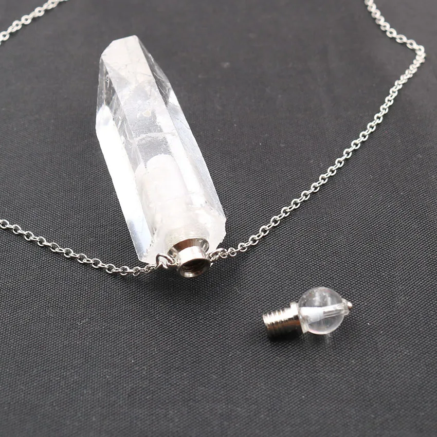 XSM натуральный кристалл подвеска в виде бутылочки парфюма ожерелья эфирное масло диффузор ароматерапия сырой камень украшения для бутылок изготовление 1 шт