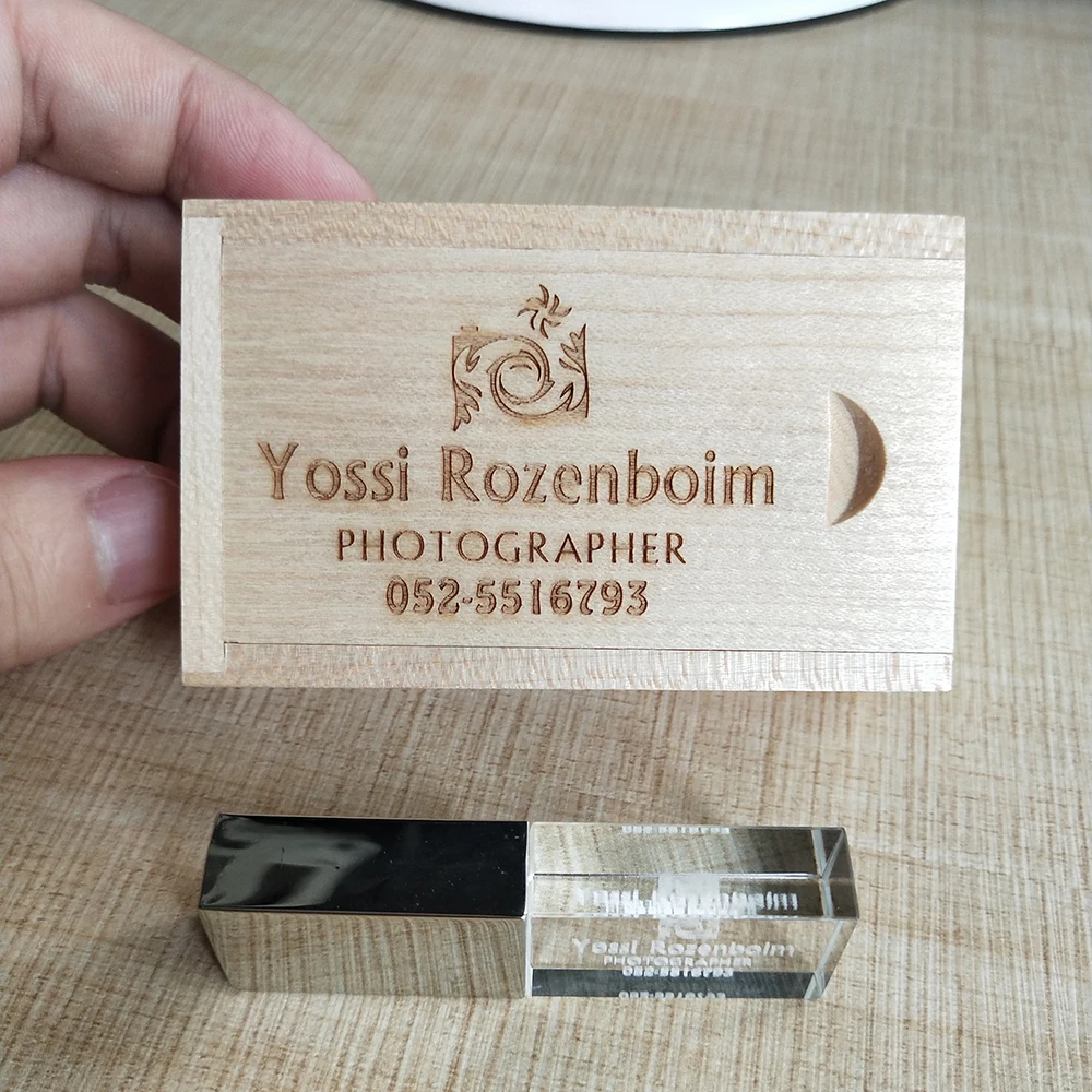 

Crystal Customized LOGO Usb Flash Drive USB 3.0 8GB 16GB 32GB 64GB With Wooden Box