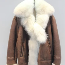 Новинка, Зимняя женская байкерская куртка с воротником из лисьего меха и овечьей шерстью