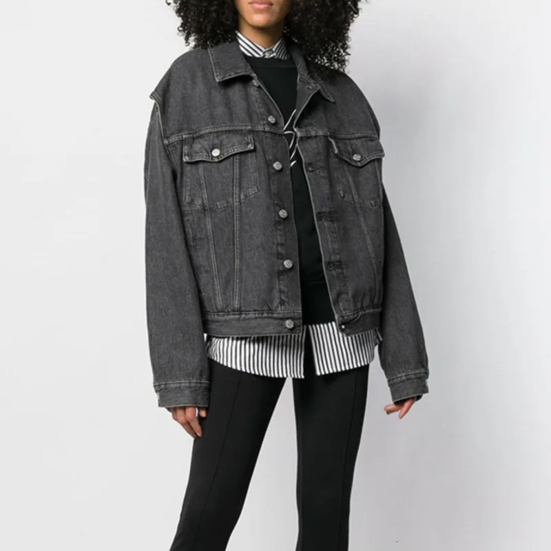 DEAT Solid Color Lapel Long Sleeve Single Breasted Woman Denim Jacket Simple Casual Personality Fashion spring Coat TV061