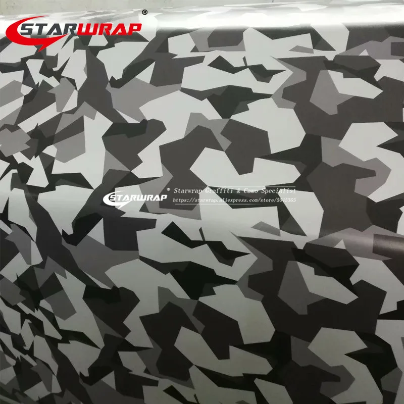 Звезда Обёрточная бумага стайлинга автомобилей Арктический камуфляж виниловая пленка для оклеивания автомобилей, Обёрточная бумага военные черный, белый цвет серый камуфляж плёнки джунгли автомобиль, мотоцикл подвесной наклейка