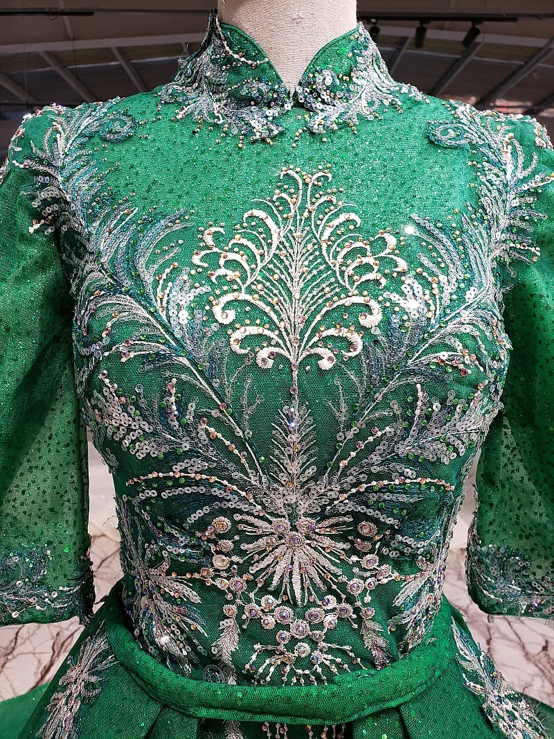 Дубай Vestidos De Festa изумрудно-зеленое вечернее платье с блестками со съемным шлейфом Саудовская Арабская мусульманская женская официальная одежда