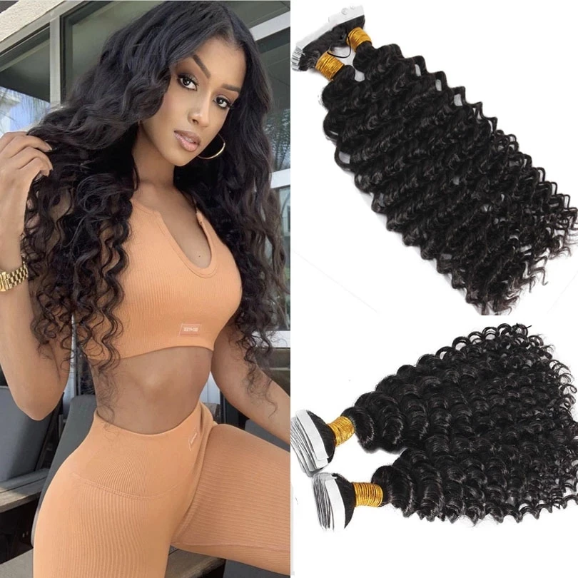 

Loose Deep Wave Tape in Human Hair Extensions Skin Weft Tape in Hair Curly Style 100% Human Hair Adhesive 8-30 40pcs 100g