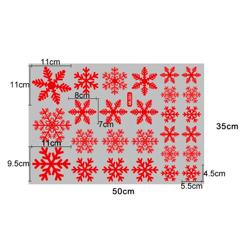 Merry Christmas Snowflake Window Sticker Frozen Party Winter Wall Stickers DIY Happy New Year Xmas Decor Shop Window Ornaments - Color: S02 RED