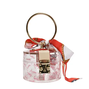 

Transparent Plastic Gold Ring Handle Fashion Women Handbag Shoulder Bag Party Purse Clutch Bag Evening Bag Scarf bag Tote Bag