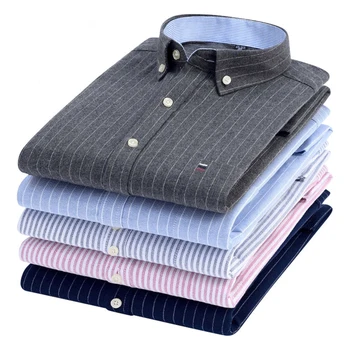 

Plus Size 5XL 6XL 7XL Men's Oxford 100% Cotton Fashion Stripe Casual Long Sleeve Shirts Retro Style High Quality Design Blouse