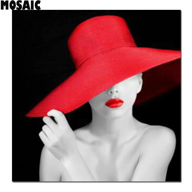 Full Embroidery red hat woman Pattern square diamond 5D DIY paintings 3D Cross stitch mosaic stickers handicraft | Дом и сад