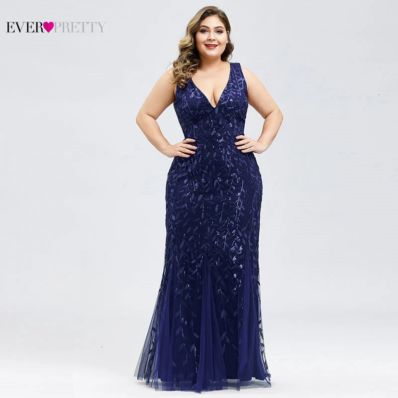 Elegant Plus Size Prom Dresses Long Ever Pretty Robe De Soiree Mermaid V Neck Sequined Wedding Party Gowns Vestidos De Fiesta
