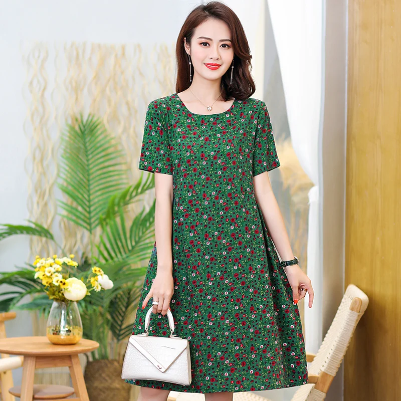 

Summer Dresses for Women 2020 Plus Size Dresses O-neck Dress Print Vintage Short Solid Straight Natural