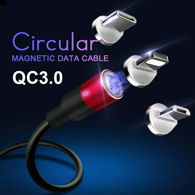 

QC 3.0 Quick Charge 3A Magnetic Cable Type C Micro Usb Fast Charging Usb C LED Light For iPhone Xiaomi Huawei Phone 1.2M