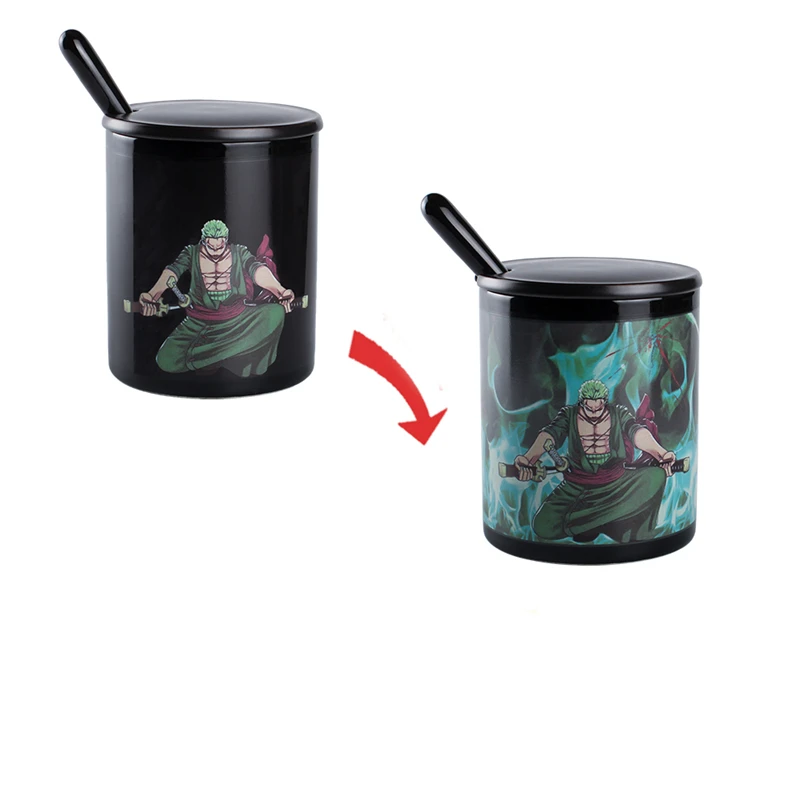

Cartoon Roronoa Zoro Anime ONE PIECE Mug & Cover & Spoon Ceramic Color Changing Magic Heat Reveal Coffee Milk Cups New Gifts