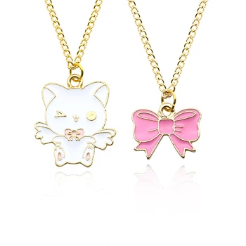 Collar de moda para mujer, colgante de gato blanco con lazo de dibujos animados creativos, joyería de animales Kawaii, regalo de Navidad de Año Nuevo 1