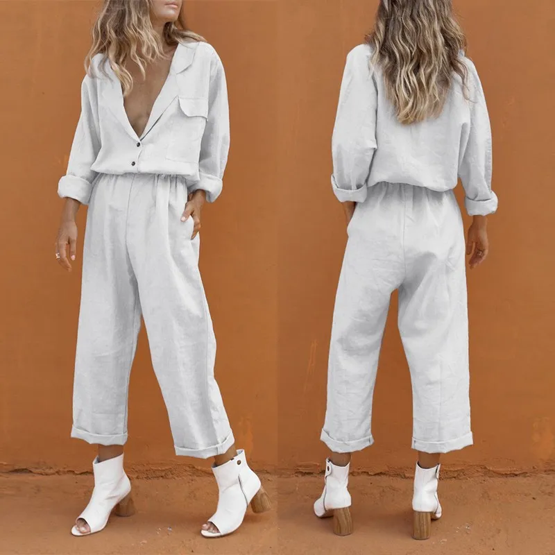 

Stylish Playsuits 2019 ZANZEA Women Jumpsuits Rompers V Neck Overalls Woman Pantalon Kaftan Plus Size Combinaison Femme Trousers