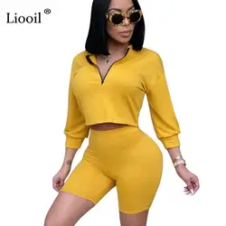 Liooil/комплект из двух предметов с шортами для активного отдыха 2019, летний наряд для женщин, облегающий укороченный топ и байкерские шорты