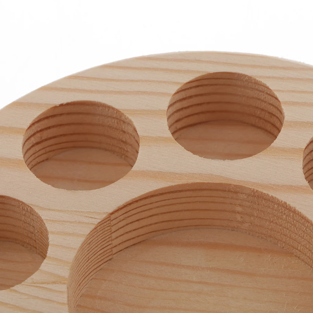 Pine Wooden Essential Oil Tray Box, 10-Hole Handmade Round Wood Display Rack Demonstration Station Organizer