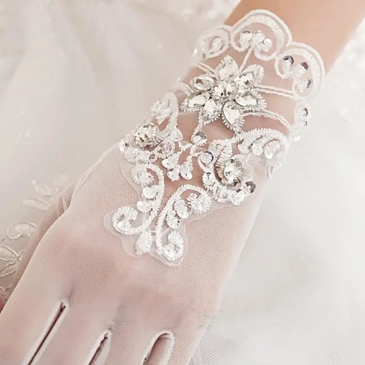 Короткие Свадебные перчатки Кристалл Стразы браслет-лента свадебные перчатки для женщин украшения к вечернему платью аксессуары для невесты Новинка