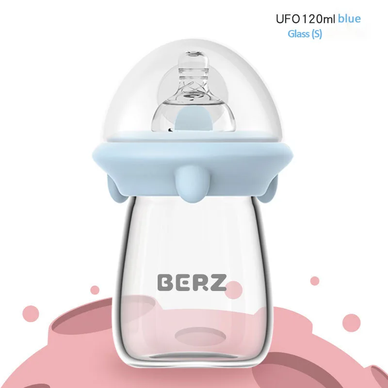 120ML(S)-BLUE Детская Бутылочка для молока, бутылочка для кормления новорожденных, противоскользящая, регулируемая, со скоростью потока, Широкая стеклянная бутылочка для кормления младенцев - Цвет: 120ML(S)-BLUE