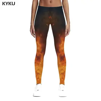 

KYKU Russian Style Leggings Women Flame 3d Print Leisure Sport Womens Leggings Pants Fitness Bodybuilding Summer Ladies