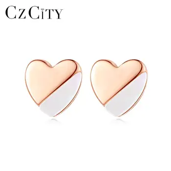 

CZCITY Stud Earrings for Women 925 Sterling Silver Cute Small Heart Fine Jewelry Dating Party Christmas Gift Brincos SE-486