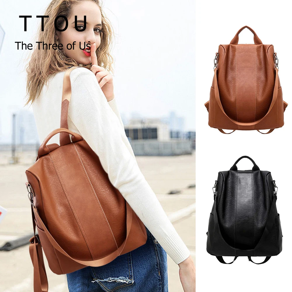 Vintage Anti-theft Backpack Basic Solid Pu Leather Shoulder Travel Bag Casual Large Capacity Book Hold For Teenage Students |