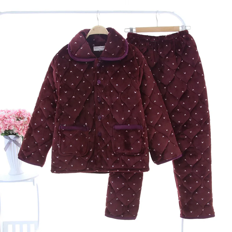 

Autumn & Winter Middle Aged And Elderly People ma ma kuan Three Layer Thick Pajamas Middle-aged Women's Flannel Coral Velvet War