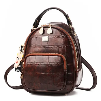 

Trendy Stone Pattern Leather Backpack Women Small Retro Shoulder Backpack For School Fashion Women Ladies Brown Daily pouch