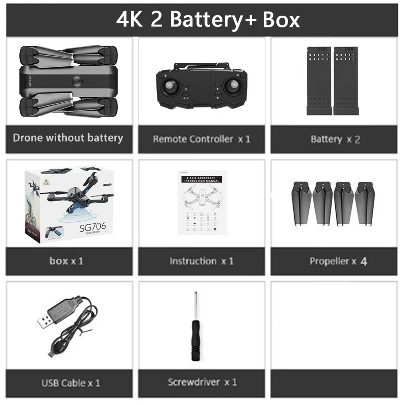 4K 2Battery Box SG706 4K Дрон профессиональный зум управление камера Дрон 1080P Wi-Fi FPV широкоугольная двойная камера RC Квадрокоптер складной Дрон VS E38 - Цвет: 4K 2Battery Box