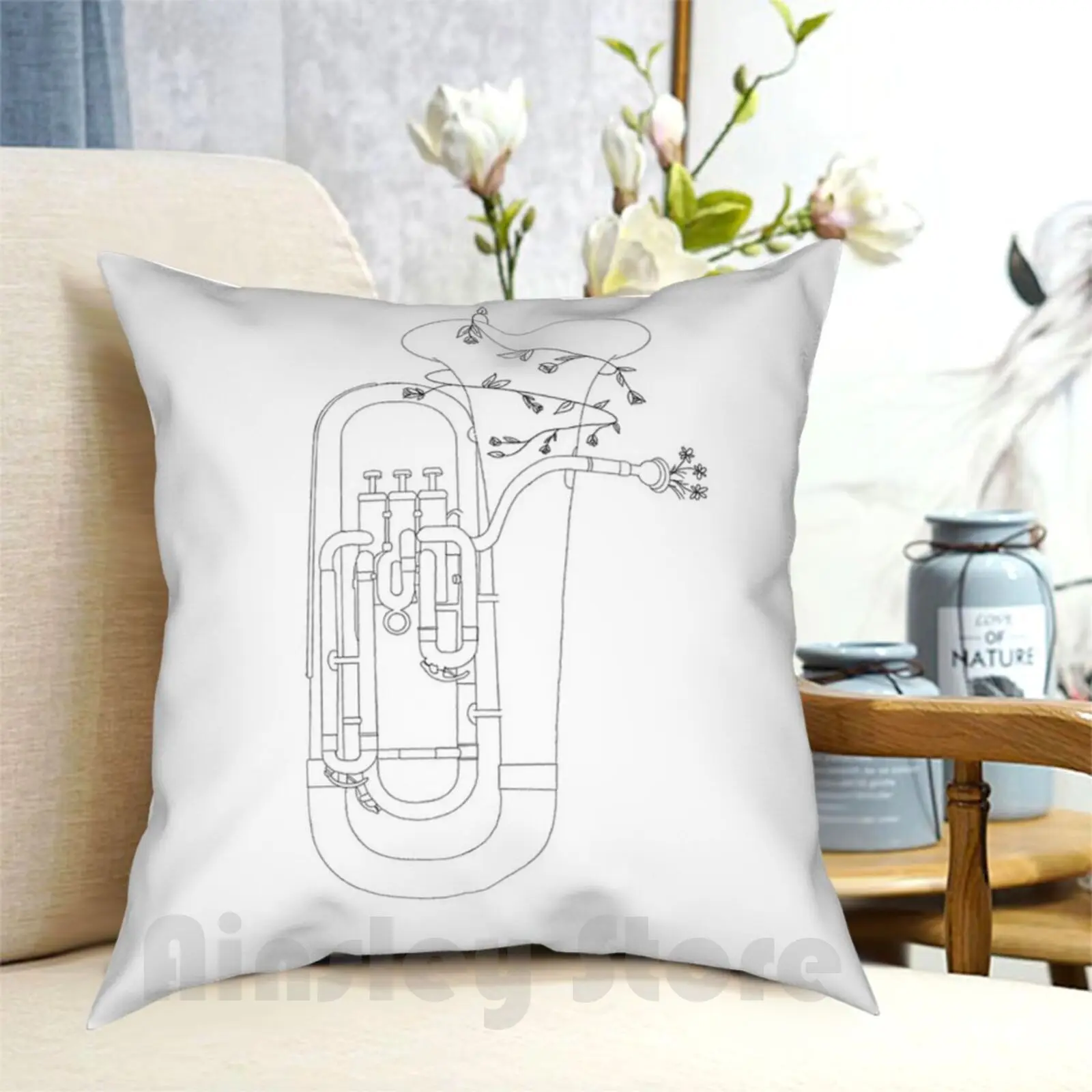 Federa Per Cuscino Floreale Euphonium Stampata Per La Casa Cuscino Da Tiro Morbido Euphonium Baritone Floreale Foglie Di Fiori Banda Musicale Musica