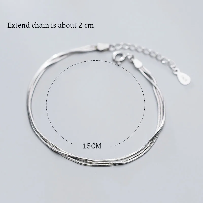 New 925 Sterling Silver Three Layer Snake Bone Chain Bracelets Smooth Elegant Korea Style Bracelets for Women Trendy 925 Jewelry