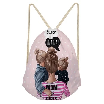 

THIKIN 2019 Hot Sale Super Mama Print Drawstring Bags for Teen Girls Travel Shoulder Bag Women Easy Daily Mini Pouch Custom