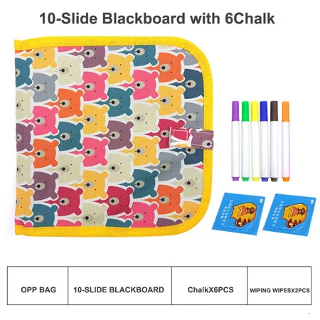 10 slide bear set Детские игрушки для рисования портативный мягкий мел доска рисованная книга волшебная ручка раскраска доска для рисования для детей подарок - Цвет: 10 slide bear set