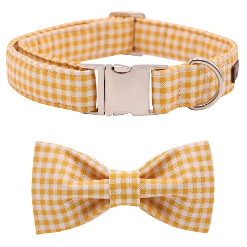 

Unique Style Paws Dog Collar with Flower Autumn Yellow Plaid Dog Collar Leash Set for Small Medium Large Dog