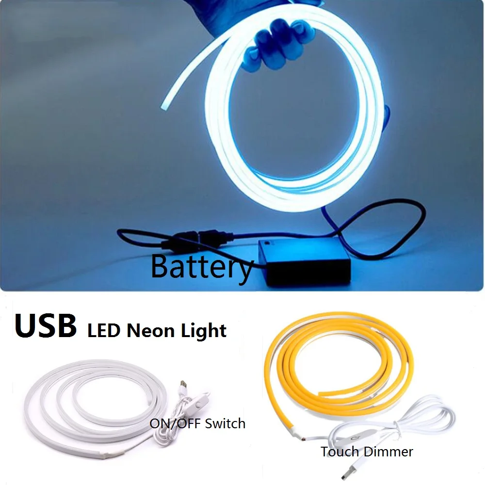 

5V LED Neon Strip Light Sign USB Powered Soft Silicon Tube Waterproof Flexible Tape Rope Ribbon Night Lamps Lighting With Switch
