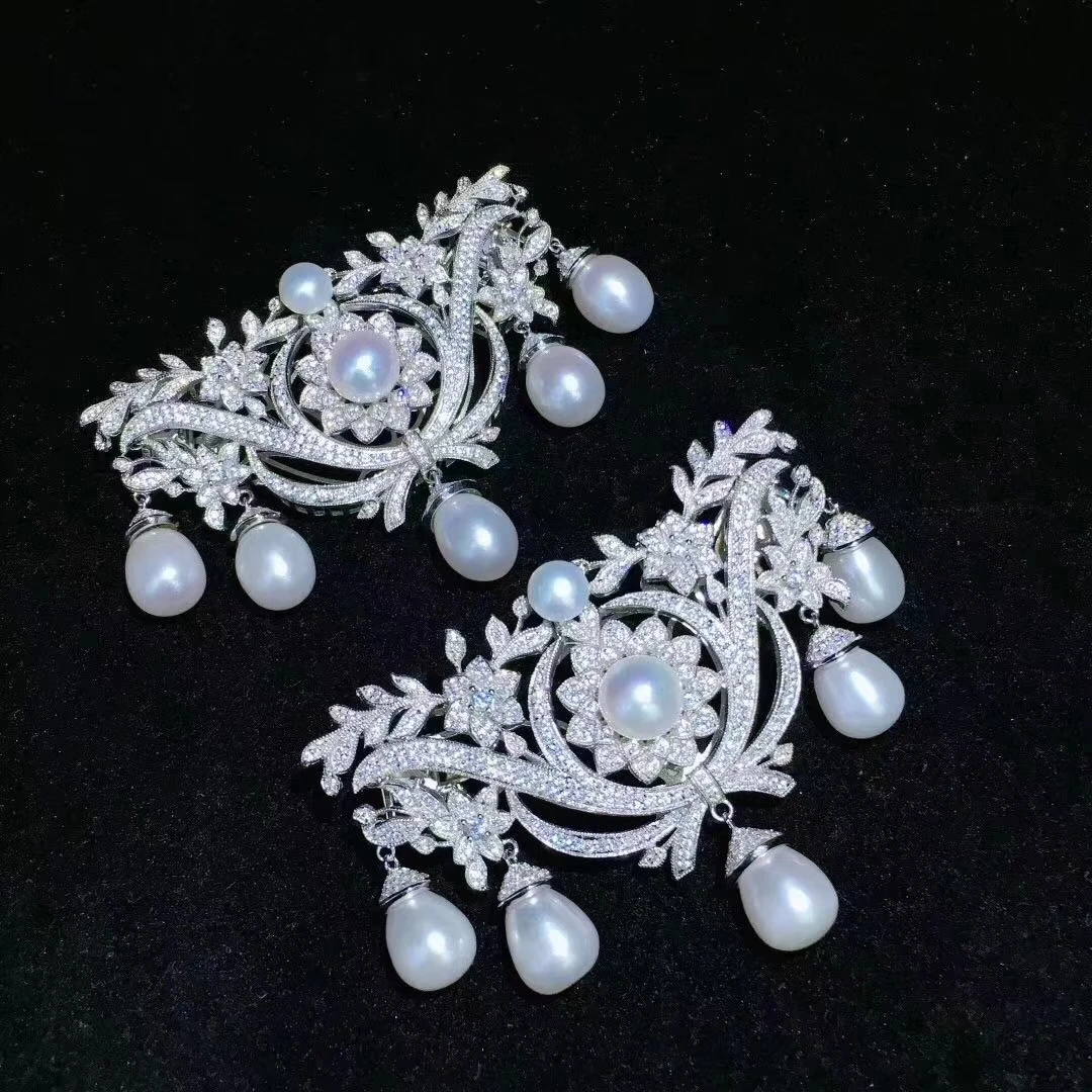 66x43mmWomen's High Quality CZ-inlaid Pearl  Bracelet Buckle, necklace buckle, sweater chain connection buckle, excluding pearls