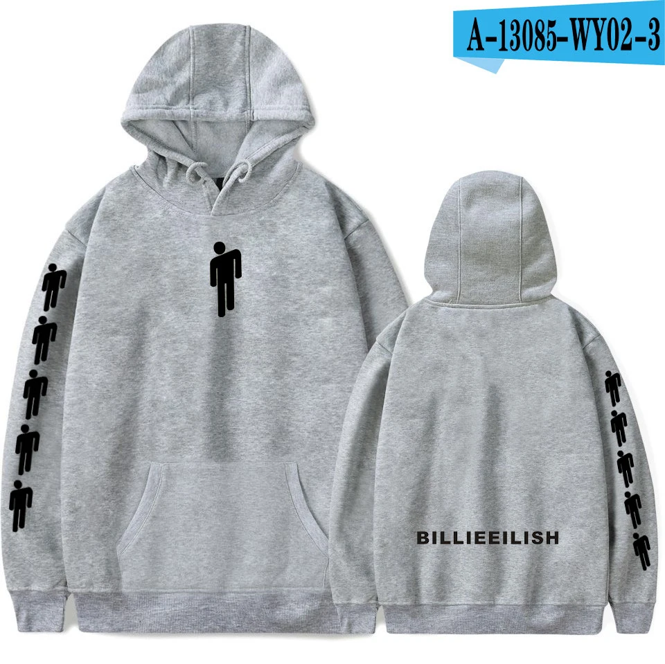 Осень Billie Eilish Популярные черные толстовки женские мужские пуловеры с принтом повседневные Harajuku Billie Eilish женские толстовки с капюшоном - Цвет: gray