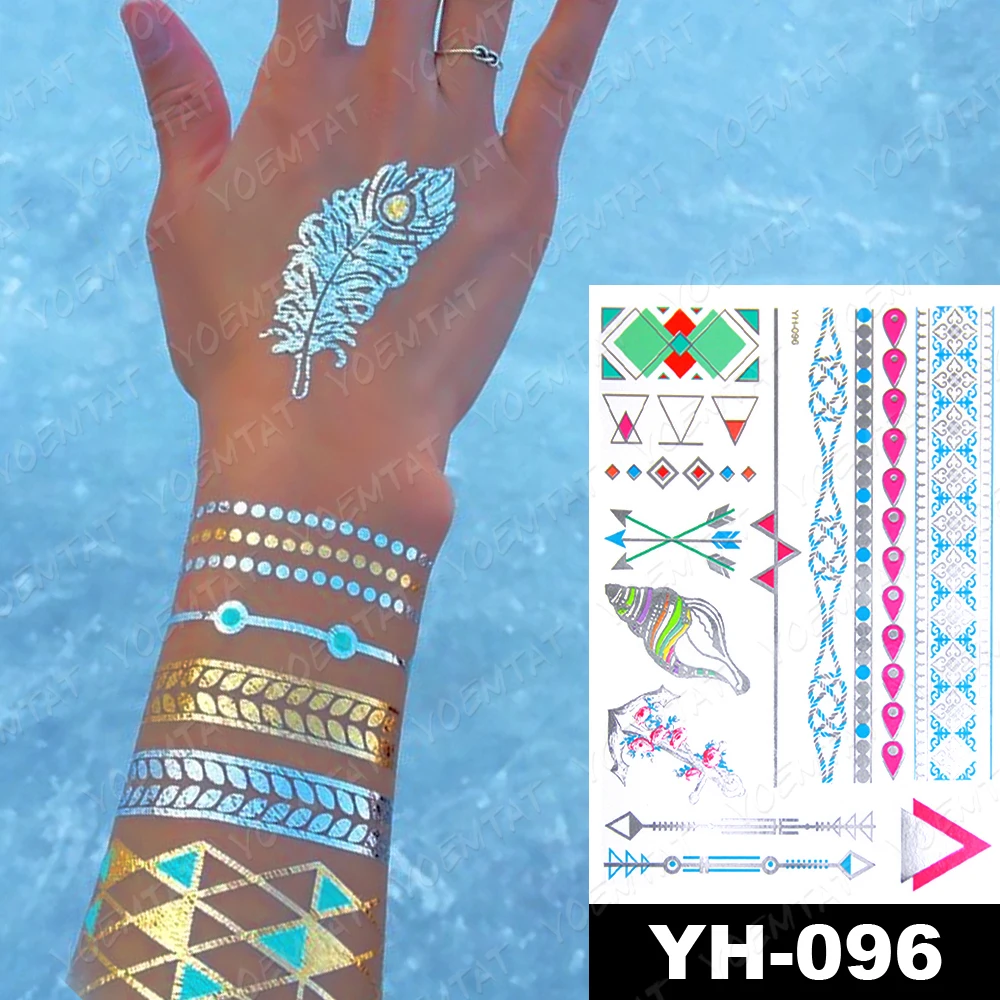Waterproof Temporary Tattoo Sticker Gold Silver Henna Indian Hand Painted Glitter Tattoos Women Mandala Flower Feather Body Art tattoo sticker,temporary tattoos