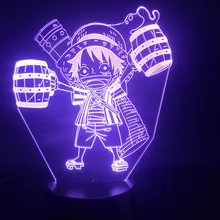 3D лампа, мультяшная японская манга, одна деталь, Луффи, питьевая, будильник, база, атмосферная батарея, питание от Usb, светодиодный ночник, светильник