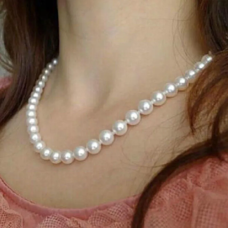 9-10 мм AAA идеальное круглое Южное море белое жемчужное ожерелье 18INCH925silver