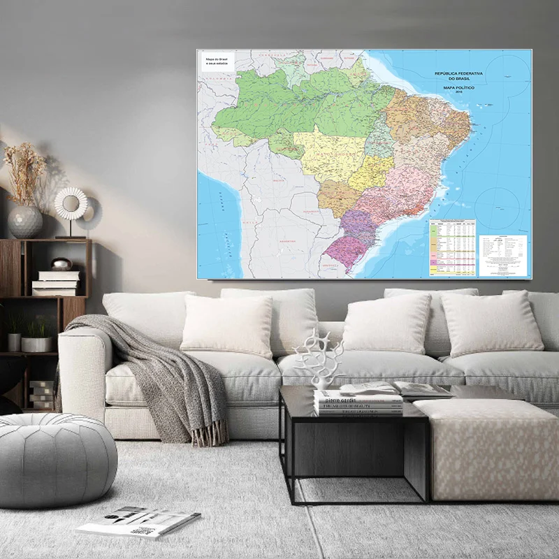 150x100cm Brazil Map with Portuguese Language Non-woven Large Political Map of The Brazil Detailed Poster Foldable Picture