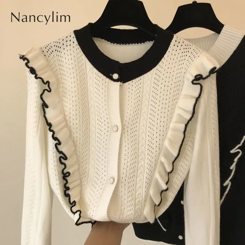 

Knitwear Cardigan New Women's Sweater Autumn Outwears Girls Students Loose Ruffle Edge Coat Ladies Cardigan Jumper Short Jacket