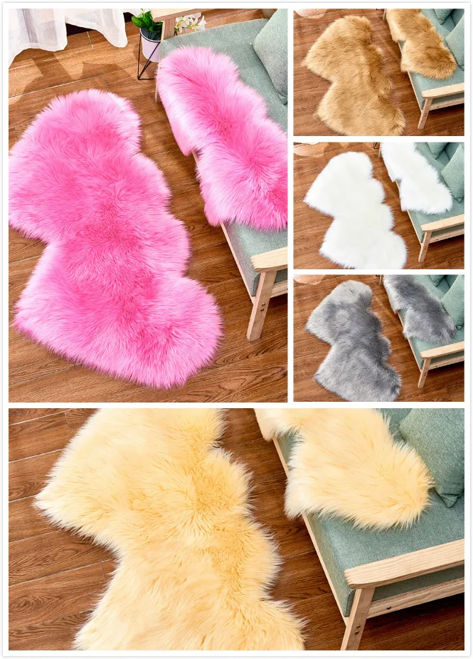 Sholisa лохматый коврик для пола из искусственного меха двойная форма сердца 6 см ворс Пушистый Ковер для сиденья стул коврик Домашний декор Tapetes Vlo