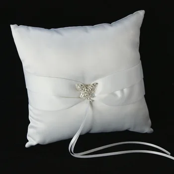 

White Color Rhinestone Satin Rayon Wedding Ring Pillow