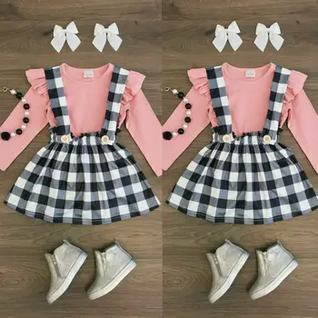 

Sweet Toddler Baby Girls Plaid Tops T-shirt Skirt Dress Outfit Clothes Set
