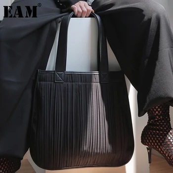 

[EAM] Women New Pu Leather Black Pleated Split Joint Personality Accessories Fashion Tide All-match Spring Autumn 2020 19A-a374