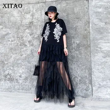 

XITAO Patchwork Dress Lace Hollow Out 2020 Spring Pullover Pleated Small Fresh Casual Style Goddess Fan Casual Dress ZLL4959