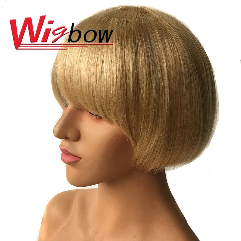 

Blonde Wig Colored Pixie Cut BoB Wig Human Hair Peruvian Straight Wig For Women 1B Grey Blonde Wig Full Machine Made Wigbow