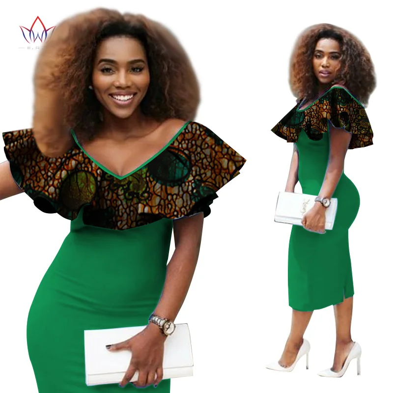 Осенние африканские платья для женщин vestidos пачворк v-образным вырезом вышитые африканские платья с оборками африканская одежда WY2357 - Цвет: 1
