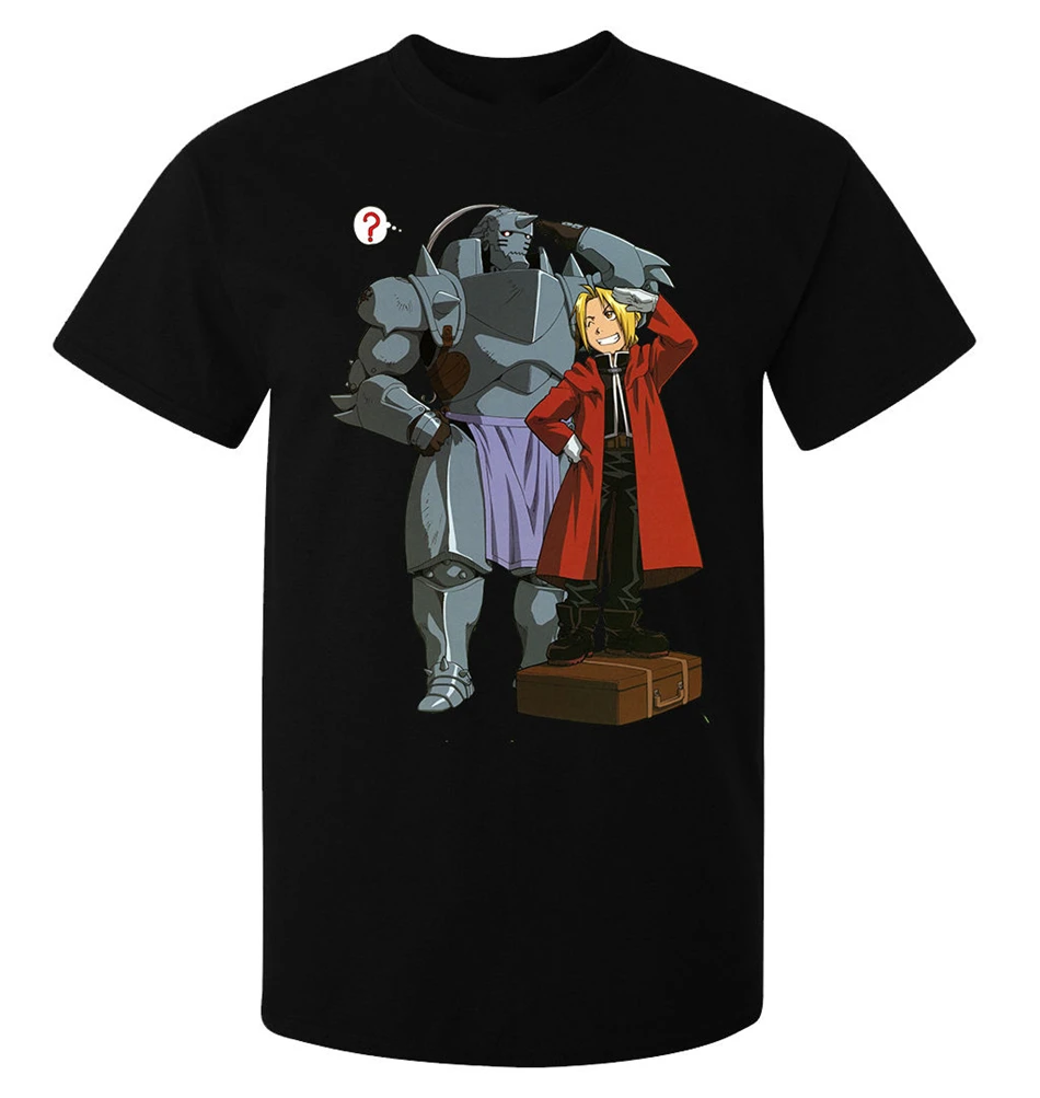 Fullmetal Alchemist Edward and Alphonse Аниме Манга Стиль Мужская футболка Черная летняя стильная