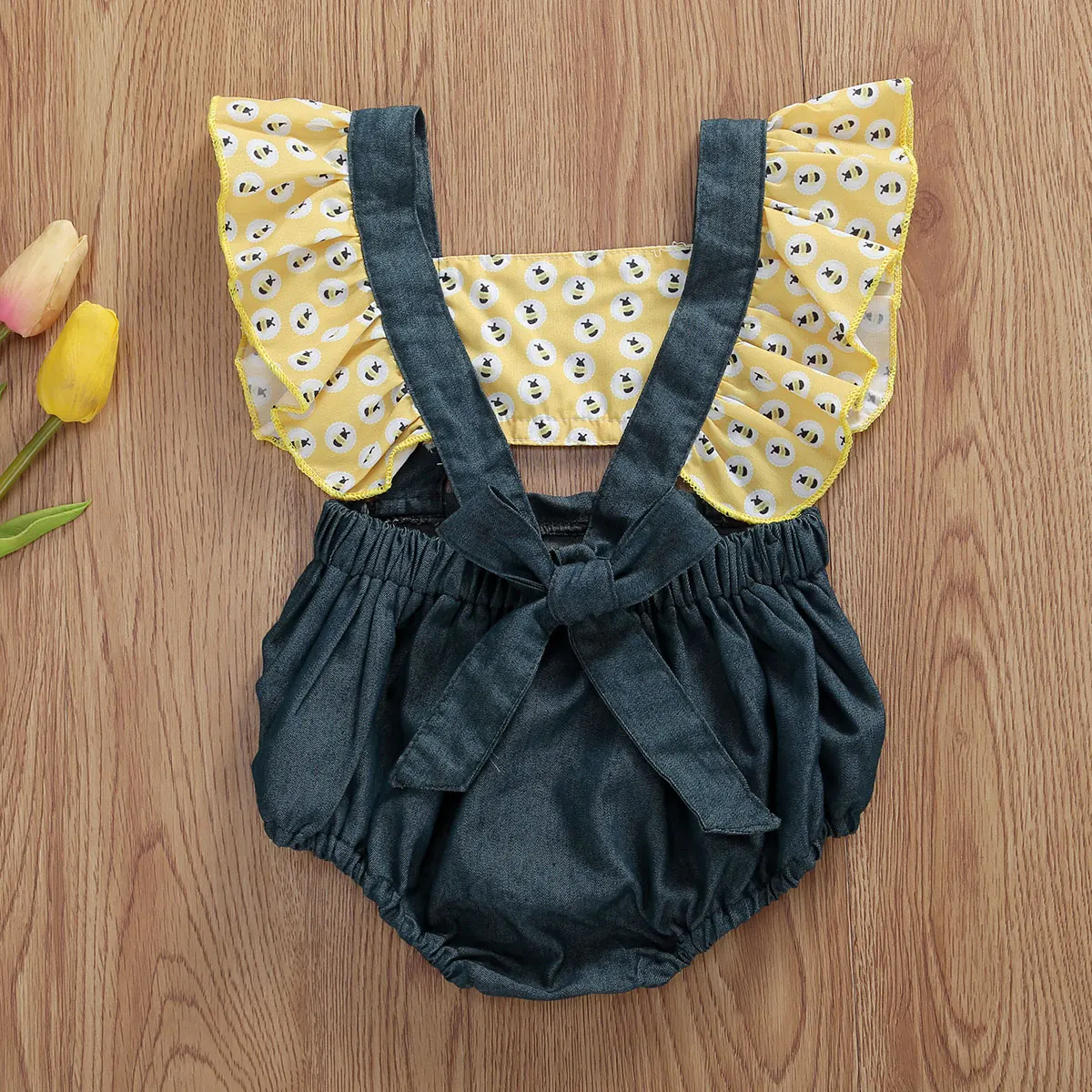 

Summer Infant Newborn Baby Girl Romper Fly Sleeve Bee Printing Bodysuit Ruffle Jumpsuit Outfits Summer Casual Clothes