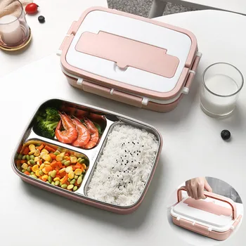 

New Handle Lunch Box Stainless Steel Thermal Lunch Box Containers Compartments Leakproof Bento Box with Tableware Food Container